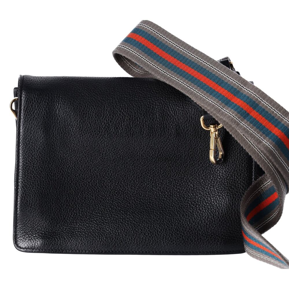 PRADA Vitello Daino Flap Crossbody Bag Black Leather - Picture 3 of 11